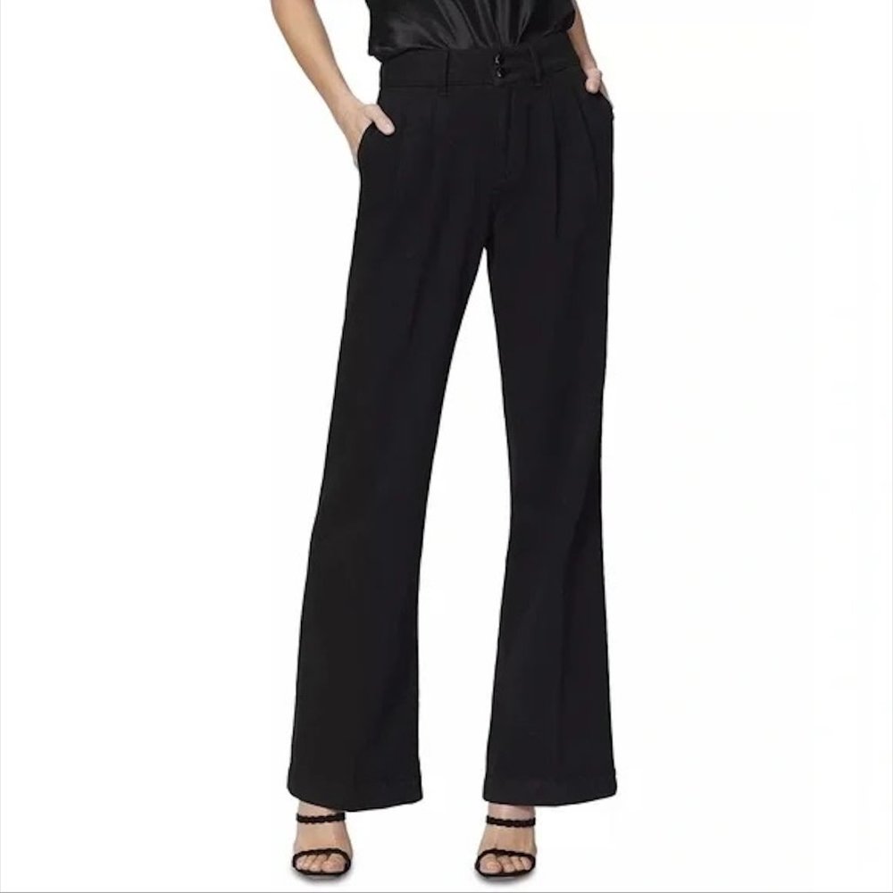 Paige Leenah Pleated Wide Leg Jeans in Director Black Size 23